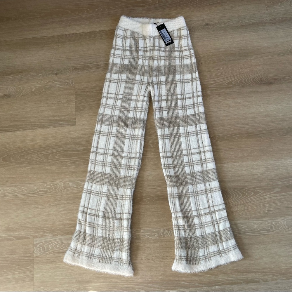 Nasty Gal Beige Checked Knit Lounge Pants